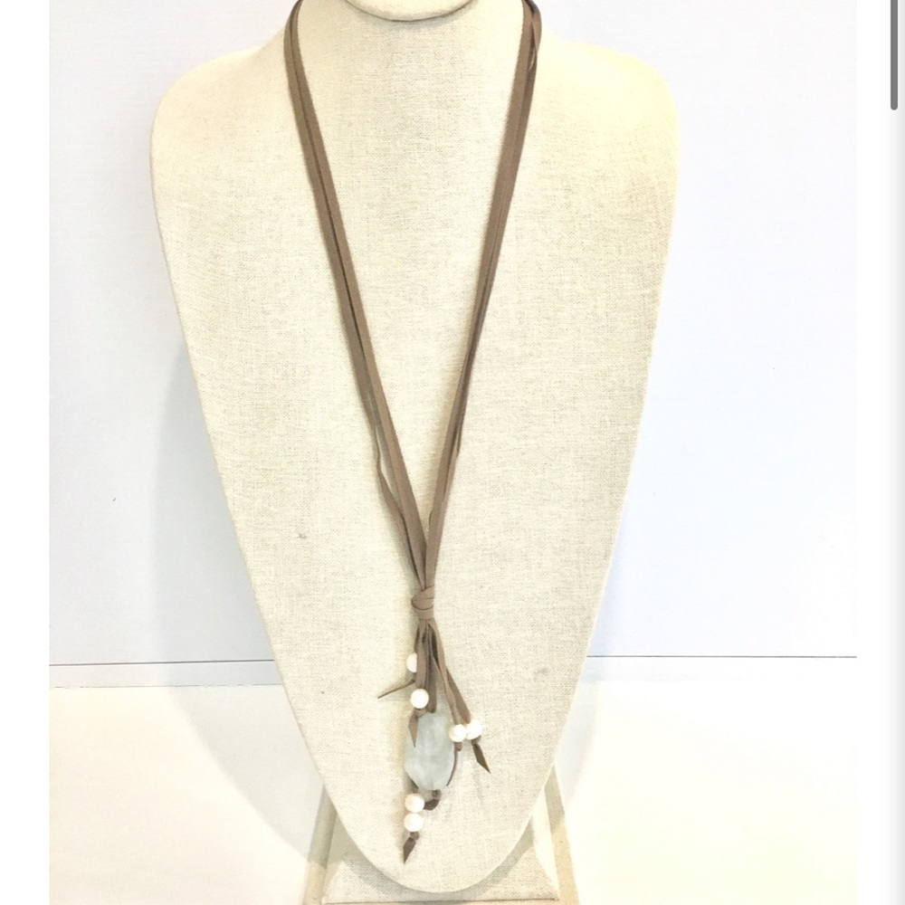 Camilla Suede Necklace-taupe/white/aqua